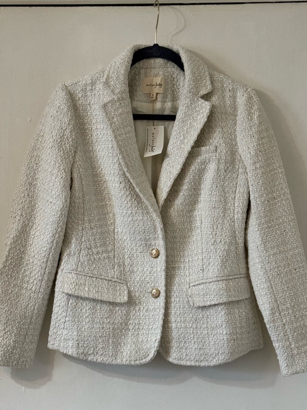 Maison Jules Ivory Bouclé Blazer with Gold Buttons